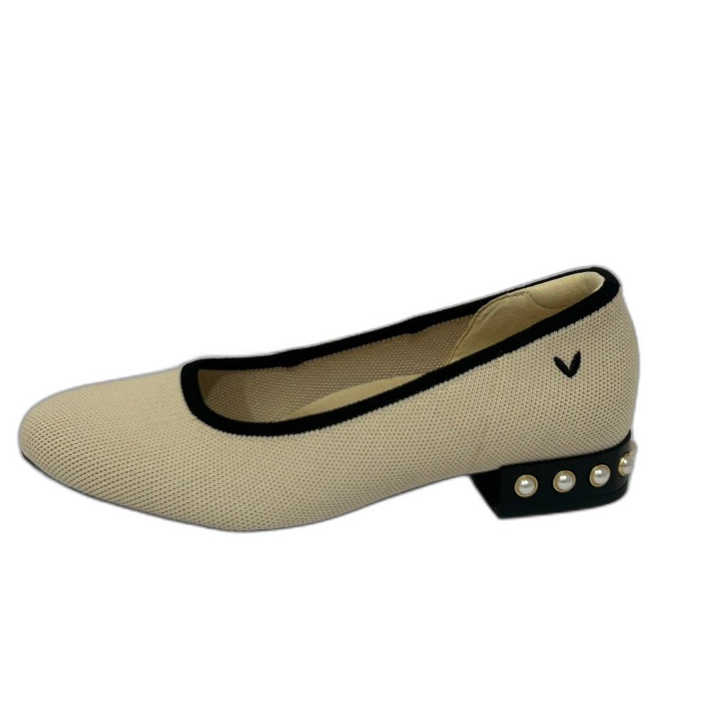 Vivaia Ballet Flats Shoes Women’s Size 7 Color Cream Black with Pearl Heels